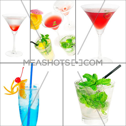 selection of cocktails drinks  collage composition nested on a square frame