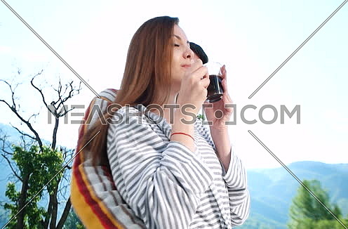 Couple Enjoy Drinking Coffee On Terrace In The Morning