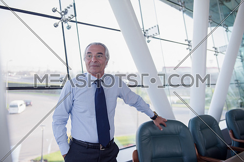 portrait of handsome senior business man at modern office conference meeting room interior