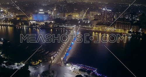 360 Drone shot fly around Kasr Al Nile Bridge in Cairo at night