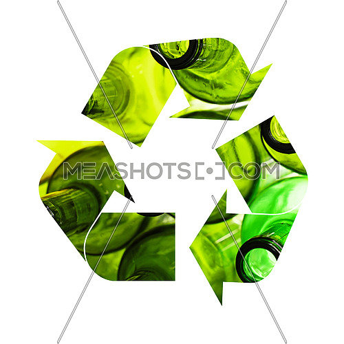 Illustration of recycling symbol of green glass bottles isolated on white background