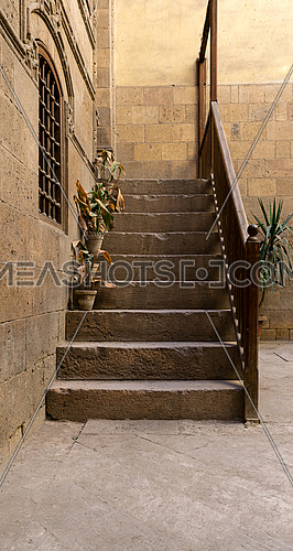 Stairs at the courtyard of Zeinab Khatoun house, a historic house in Old Cairo, Egypt, one of the most remarkable houses left nowadays