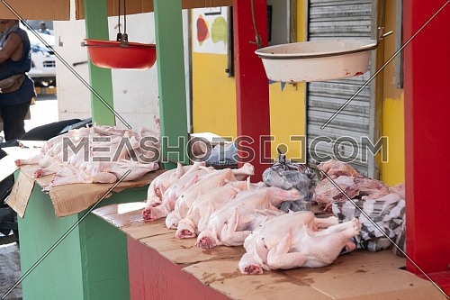 Raw whole chicken sold in local market,Dominican Republic