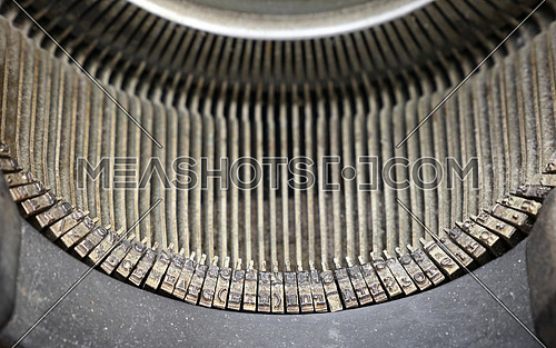 Close up old vintage antique retro typewriter with Latin typeface, high angle view