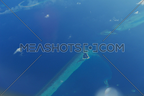 aerial view of tropical beach nature landscape scene with white sand at summer Maldives