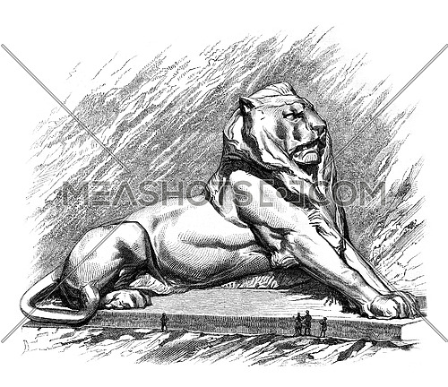 The Lion of Belfort, vintage engraved illustration. Magasin Pittoresque 1877.