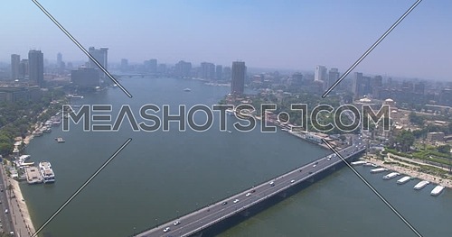Pedestal Shot drone for Kasr Al nile Bridge Revealing Lions Statues and Cairo tower at day