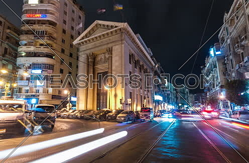 Track Left Low angel shot for Stock Market Bulding in Alexandria at night
