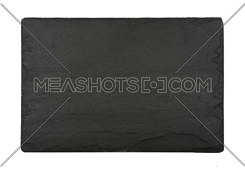 Close up of rectangle shape big black slate stone cutting board isolated on white background