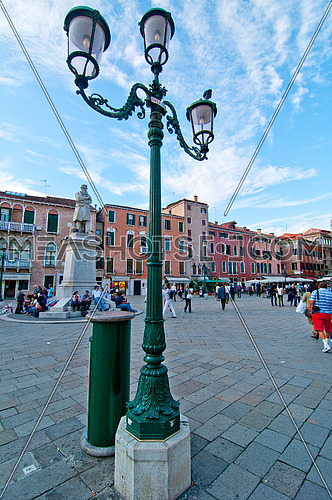 Venice Italy campo San stefano view with blue sky and white clouds