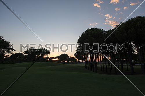 golf course landscape at beautiful sunset