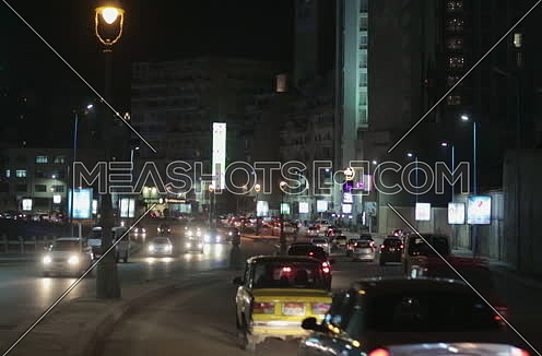 Fixed shot for traffic in Kornich Street at Alexandria at night