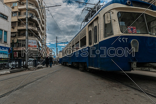 Long shot for Trams moving at Alexandria at Day