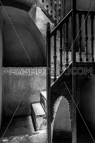 black and white interior stairs of el sehemy historic old house in cairo egypt