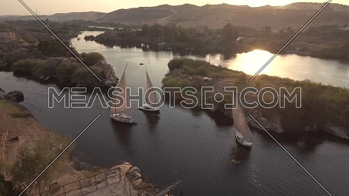 flying over Felouka Boats in Nile River in Aswan