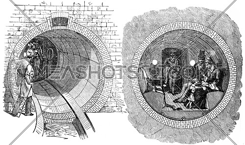 View of a tire being tried in New York, vintage engraved illustration. Industrial encyclopedia E.-O. Lami - 1875.