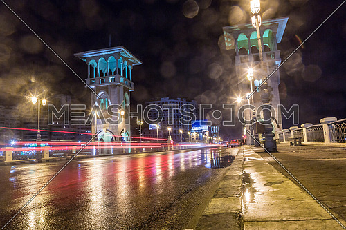 Low Angel for traffic on Stanly Bridge at Alexandria at Night