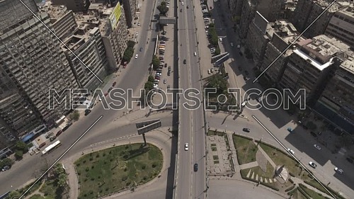 Aerial shot flying over Cairo Downtown empty streets during the corona pandemic lockdown by day 10 April 2020
