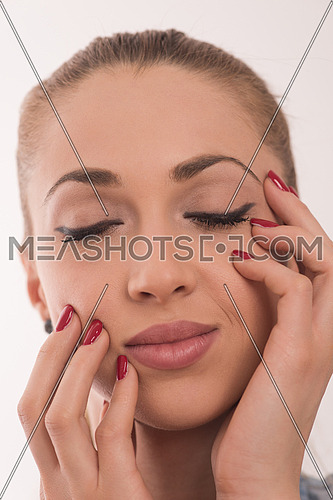 Beauty Spa Woman Portrait. Beautiful Girl Touching her Face. Perfect Fresh Skin. Pure Beauty Model Girl. Youth and Skin Care Concept. Pampering Skin. Health Care