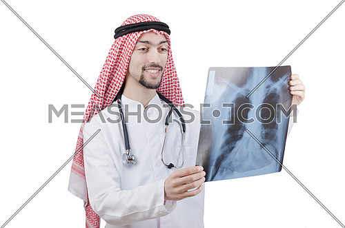 Arab doctor examining x-ray print