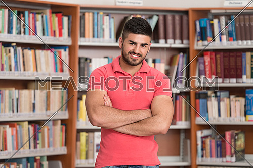 Portrait Of Clever Arabic Student In College Library - Shallow Depth Of Field