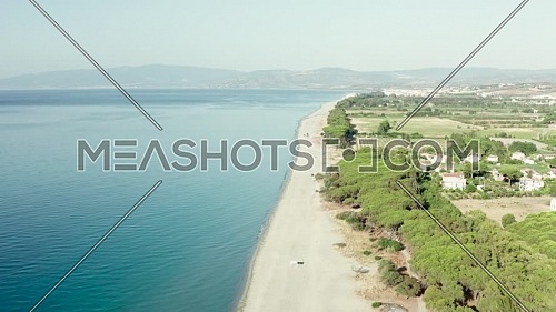 Aerial view of beautiful sea and beach at sunny day, Simeri Mare, Calabria, Southern Italy,