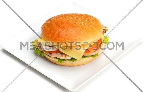still life with fast food hamburger menu, french fries, soft drink and ketchup