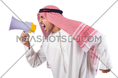 Arab man shouting through loudspeaker
