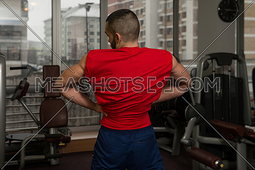 Bodybuilder Flexing Muscles In T-Shirt