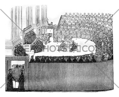 The Council of Trent, vintage engraved illustration. Magasin Pittoresque 1842.