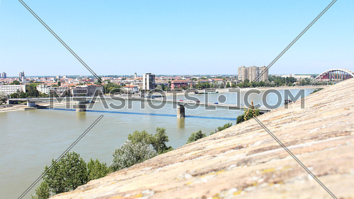 View of the Serbian city of Novi Sad and the bridge over the Danube river from the fortress Petrovardin
