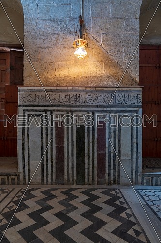 Marble wall decorated with geometrical and floral patterns at Sultan al Ghuri Mausoleum, Old Cairo, Egypt