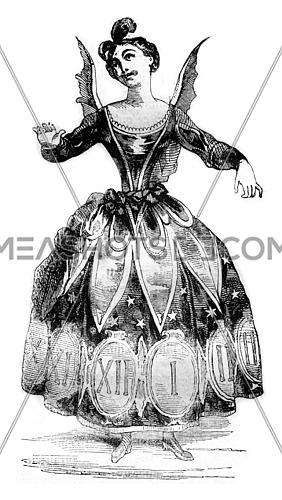 Time costume, vintage engraved illustration. Magasin Pittoresque 1842.