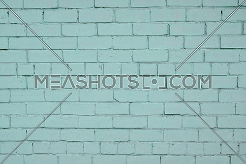 Blue teal painted pale old brick wall texture background