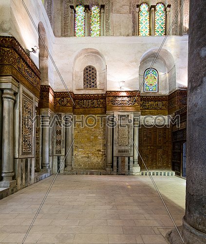 Interior view of side wall at the mausoleum of Sultan Qalawun, part of Sultan Qalawun Complex built in 1285 AD, suited in Al Moez Street, Cairo, Egypt