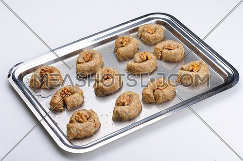 traditional dessert turkish baklava,well known in middle east and delicious isolated on white background