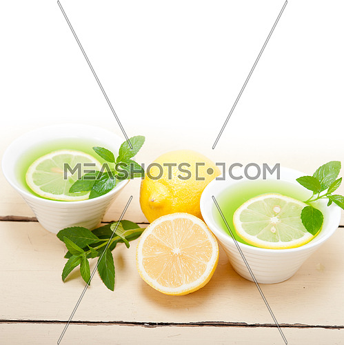 fresh and healthy mint infusion tea tisane with lemon