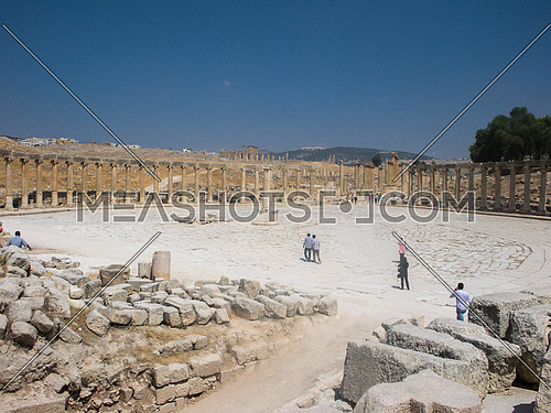 The main yard of the roman historical stage of Jarash , Jordan