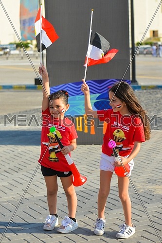 kids of egypt support their team ahead of the opening football match of the 2019 Africa Cup of Nations (CAN) Group A match between Egypt and Zimbabwe at the Cairo International Stadium in Cairo, Egypt on June 21, 2019