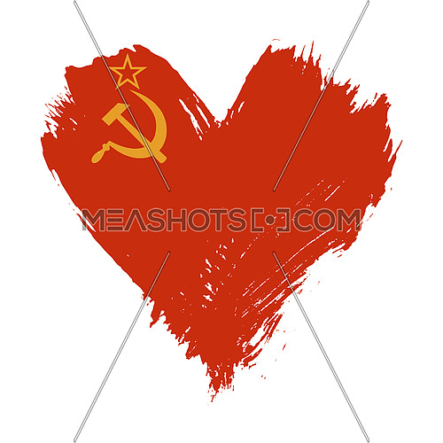 Grunge brushstroke painted illustration of heart shaped distressed USSR (Soviet Union) flag isolated on white background