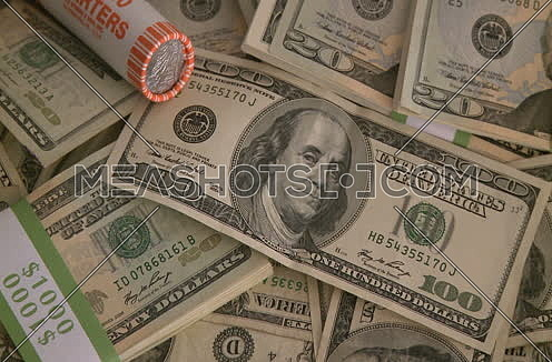american currency stacked shot from top