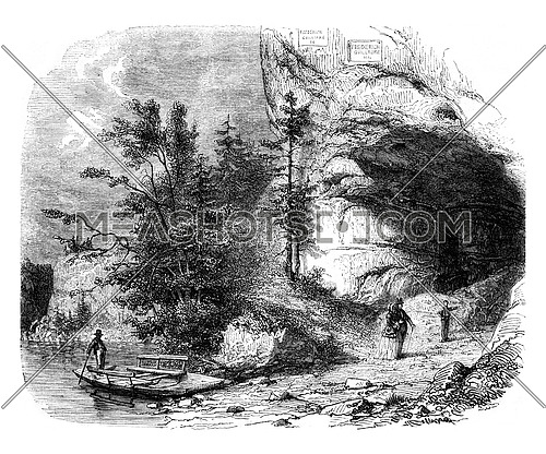 The Toviere or Grotte du Doubs, vintage engraved illustration. Magasin Pittoresque 1852.