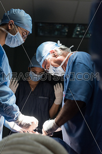 Middle eastern surgery team in the operating room at the large modern clinic
