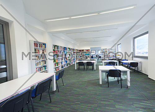 new school library interior, education and database archive concept