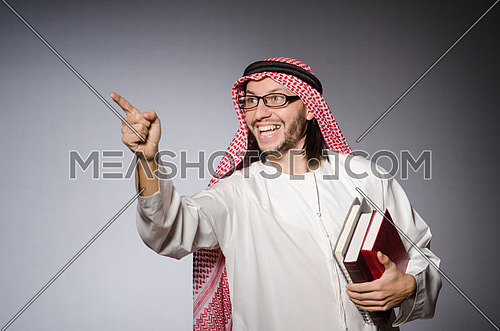 Arab man pressing virtual button