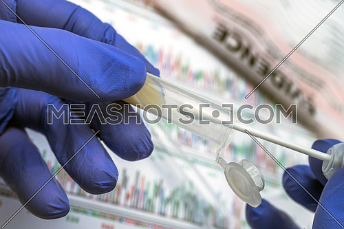 Expert police examines semen for DNA evidence, conceptual image