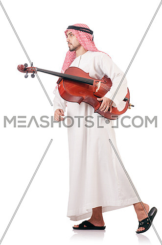 Arab man playing violin isolated on white