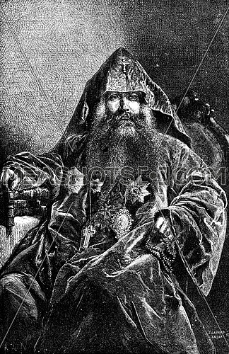 Armenian Patriarch of traakhichevan, near the Sea of Azov, vintage engraved illustration. Le Tour du Monde, Travel Journal, (1872).