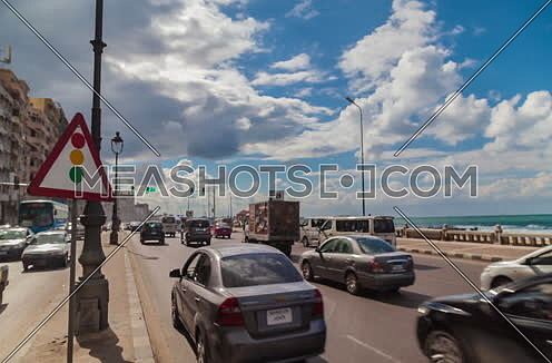 Fixed shot for traffic at seaside at Alexandria at Day