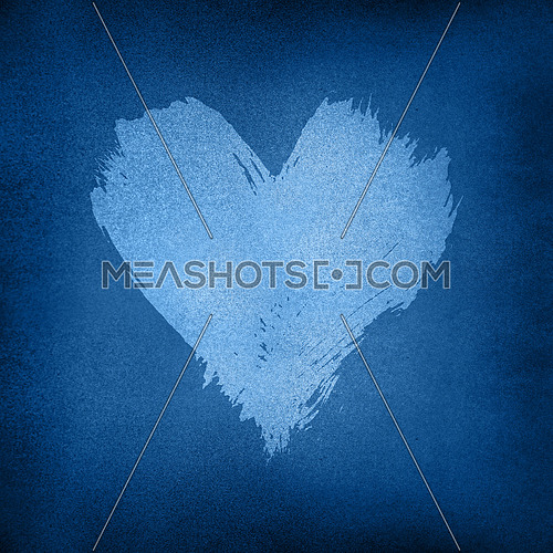 White watercolor painted heart with brushstroke shape over grunge dark blue background